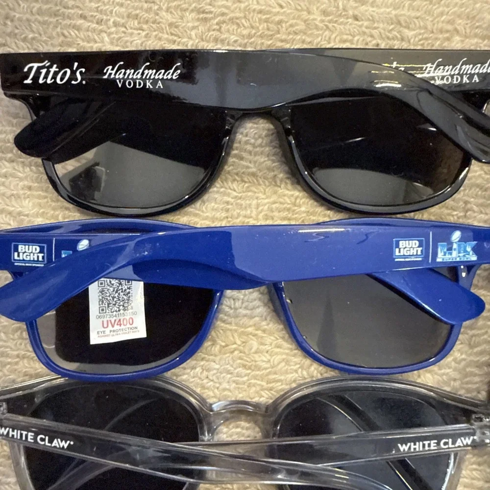 Lot of 8 NEW Logo Sunglasses: Tito's, BudLight,HighNoon,WhiteClaw,Condado,++